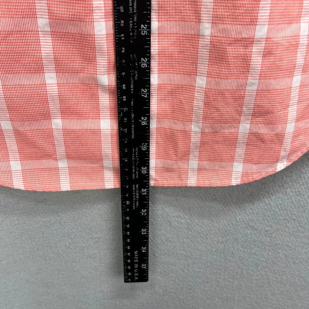 Banana Republic Button Up Shirt Mens M Orange White Slim Plaid Windowpane Dress
